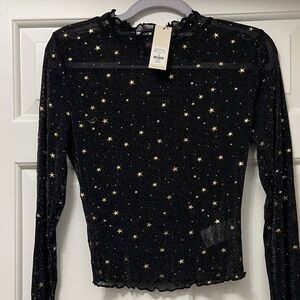 Francescas Starry Black Sheer Long Sleeve Top